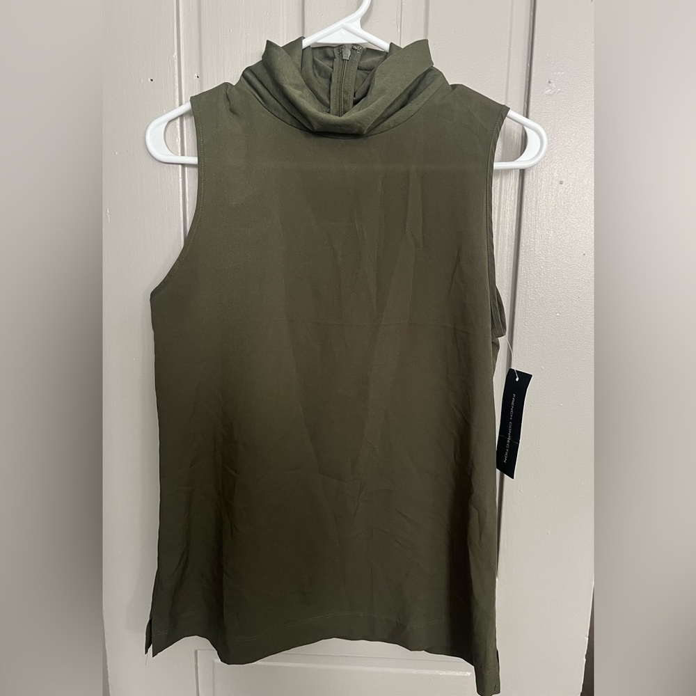 French Connection - Olive Green Mock Neck Sleeveless Blouse - Sz S - NWT